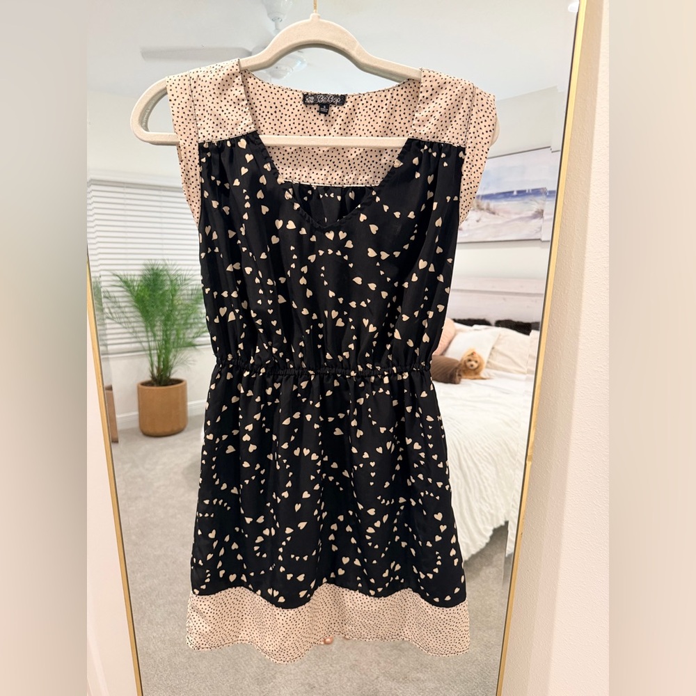 BeBop Black Mini Dress with Cream Polka-Heart Accents